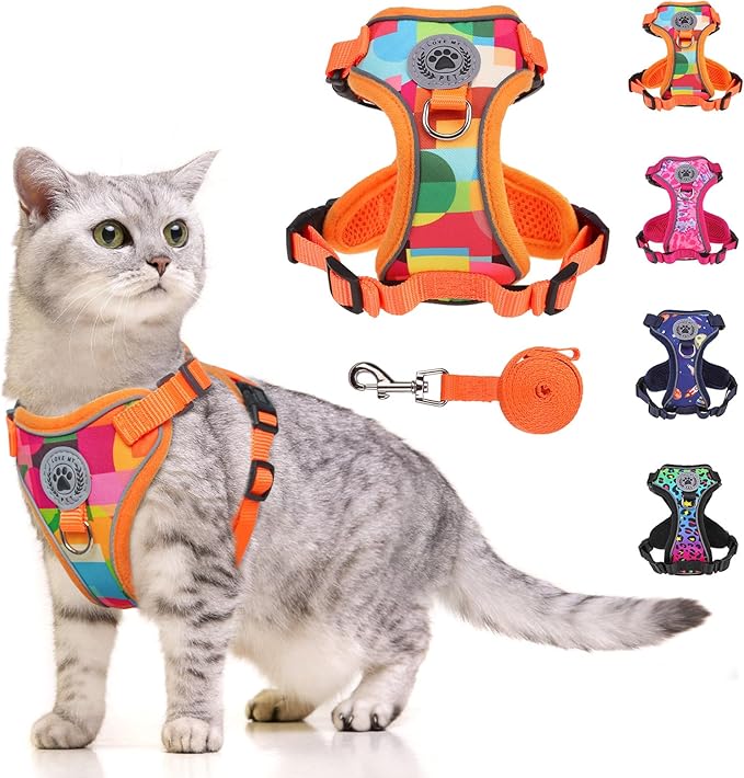 BEAUTYZOO Cat Harness and Leash Escape Proof for Walking[MAX Safety Upgrade]- Neck Release Adjustable Harness for Cats Puppy,Soft Comfortable Lightweight & Reflective Travel Kitten Harness for Outdoor