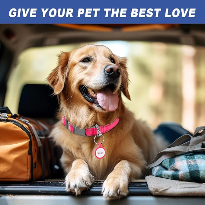 Dog Tags Personalized,QR Code Smart Pet ID Name Tag,Instant Location Alerts,Easy Online Profile Updates,No Fees,No Apps, Anti-Lost, Waterproof Silicone Dog Cat Tag for Small, Medium, Large Dogs(Pink)