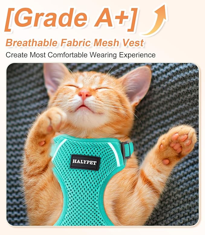 Halypet Cat Harness and Leash Set [ MAX Safety Third Generation ] Escape Proof Soft Adjustable Cat Leash Breathable Comfortable Vest Easy to Wear Kitten Harness for Outdoor Walking