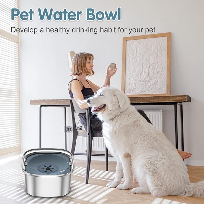 UPSKY 3L Dog Water Bowl 101oz Stainless Steel No Spill Large Capacity Dog Food Water Bowl Slow Water Feeder, Spill Proof Pet Water Dispenser Vehicle Carried Travel Water Bowls
