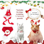 4Pcs Christmas cat Costume Accessories Set for Cats-Santa Hat, Pearl Necklace, Scarf with Gift Bag for Holiday Party Photo