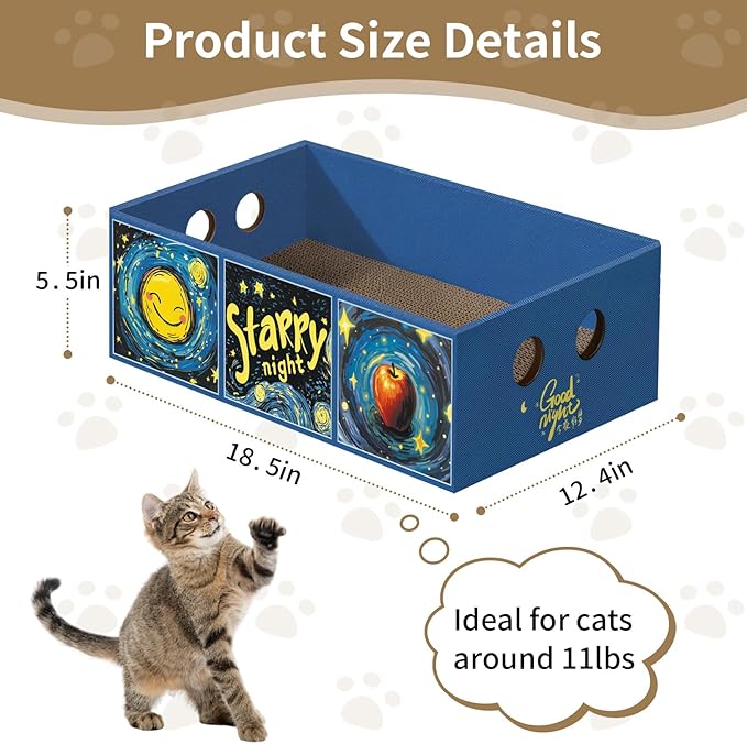 Heavy Duty Cardboard Cat Scratcher Box, Cat Bed with Double-Sided Cardboard Scratch Pad, Interactive Hole Design, Scratch Lounge Bed Suitable for Cats to Rest(Star Pattern)