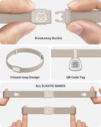 Cat Collar with QR Code Name Tag, Breakaway Kitten Collar for Boy & Girl Cats, Ultra Soft Elastic Adjustable Band, Safety Break Away Buckle, Comfortable & Secure Pet ID Collar (6"-12"), Khaki