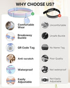 Cat Collar with QR Code Name Tag, Breakaway Kitten Collar for Boy & Girl Cats, Ultra Soft Elastic Adjustable Band, Safety Break Away Buckle, Comfortable & Secure Pet ID Collar (6"-12"), Iridescent