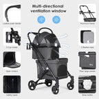 T1 Double Pet Stroller for 2 Small Dogs or Cats Lightweight Foldable Double Cat Stroller with Detachable Carrier (Black)