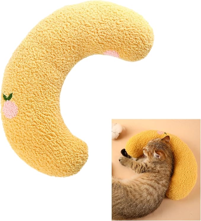 Cat Pillows for Indoor Cats, Soft Fluffy Dog Calming Pillow, Little Dog Pillows, U Shaped Half Donut Cuddler with Cute Embroidery, Washable Neck Protector Pillows for Small Dogs and Cats (yellow)