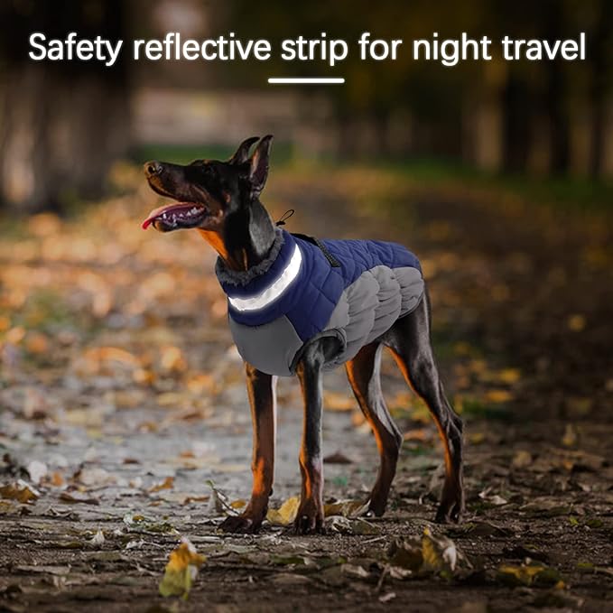 Dog Jackets for Medium Dogs,Medium Dog Coat,Warm Pet Winter Coat Zip Up Back,Waterproof Dogs Jacket with D-Ring,Pet Cold Weather Coats with Fleece Lined, Snowsuit Pug Boston Terrier,Blue,M