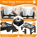 Elevated Dog Bowl Stand for Large Dogs - 2 Extra Large 10” Stainless Steel Bowls, 5 Adjustable Heights(7.5"-15.4"), Foldable Non-Slip & Durable, Portable Heavy Duty Travel Dog Feeder, Black