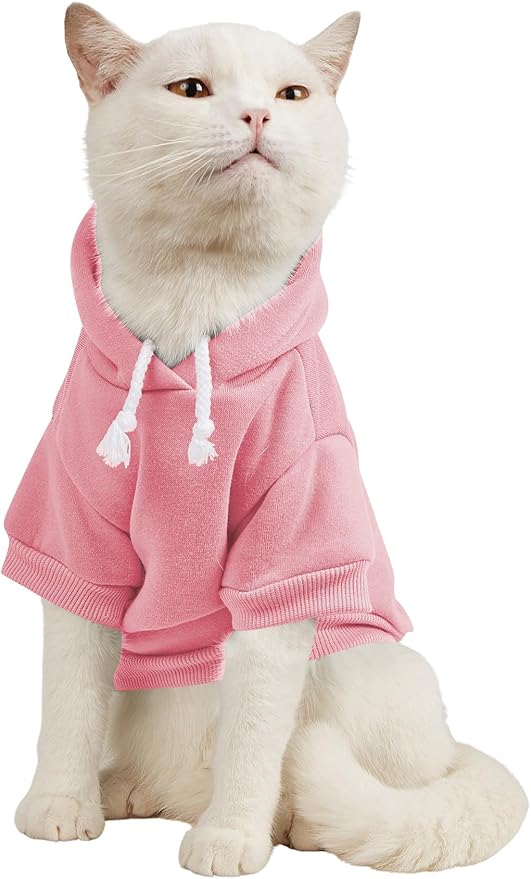 QWINEE Basic Dog Hoodie Sweatshirt Puppy Sweater Warm Cat Costumes Pet Clothes for Chihuahua Puppy Kitten Small Medium Dogs Light Pink Small