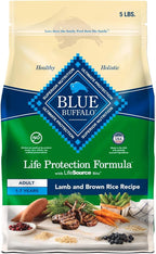 Blue Buffalo Life Protection Formula Adult Dry Dog Food, Helps Build and Maintain Strong Muscles, Made with Natural Ingredients, Lamb & Brown Rice Recipe, 5-lb. Bag