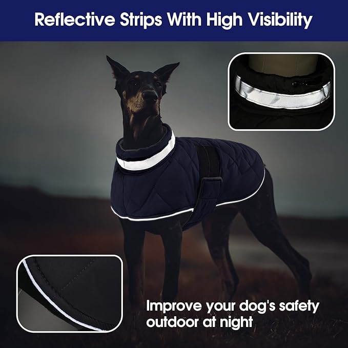Dog Winter Coat Warm Padded Puppy Jacket Windproof Water Resistant Clothes for Small Medium Large Pets Christmas Sweater Outfit Vest(DarkBlue, XL)