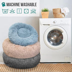PetAmi Calming Dog Bed for Small Medium Dog Cat, Round Donut Washable, Fluffy Faux Fur Plush Cuddler Pet Kitten Cushion, Anti-Slip, Fits up to 25 lbs, 23 inch, Dark Gray