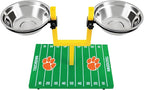 NCAA Clemson Tigers Goalpost Football Field Dog Feeder – Adjustable Elevated Dog Bowls with Stand, 2 Stainless Steel Bowls, Non-Slip Rubber Feet, Raised Pet Feeder for Large & Small Dogs