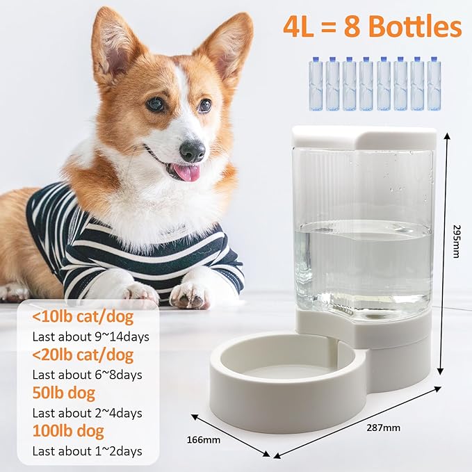 Pet Water Dispenser, Gravity Automatic Dog Water Bowl & Cat Water Dispenser, 4L Cat Dog Waterer Station, Self Water Dish Without Electricity Auto Water for Cats Dogs Bunny