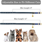 OOPSDOGGY Rolled Leather Cat Collar with Bell - Reflective Kitten Collar with Safety Elastic Strap - Adjustable Small Pet Collars for Boy Girl Cats (Blue)