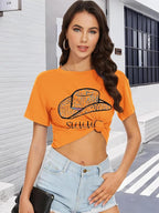 Womens Summer Crop Tops Short Sleeve Round Neck T-Shirts Loose Fit Casual Blouse
