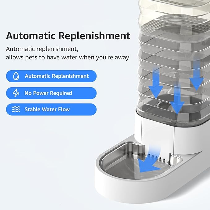 Gravity 6.5L Dog and Cat Water Bowl Dispenser, Automatic Stainless Steel Dog Water Bowl, 100% BPA-Free, Self-Filling Large Capacity Pet Water Feeder for Dogs and Cats