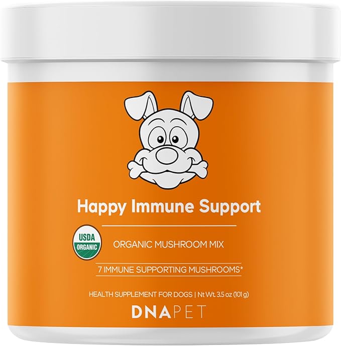 Happy Immunity USDA Certified Organic Mushroom Complex for Dogs, Organic Cordyceps Shiitake Reishi, Vegan Mushroom Blend Powder Canine Supplement, Advanced Mushroom Mix, Non-GMO, 3.5 oz