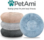 PetAmi Calming Dog Bed for Small Medium Dogs and Cats, Round Donut Washable Fluffy Faux Fur Plush Cuddler Pet Kitten Cushion, Anti-Slip, Fits up to 45 lbs, 30 inch, Light Gray