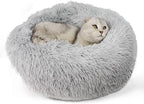 Cat Beds for Indoor Cats, Dog Bed, Cat Bed, Machine Washable, Fluffy Round Pet Bed Non-Slip, Autumn and Winter Warmth, Cuddler Cushion Self Warming (Grey, 24 inch)