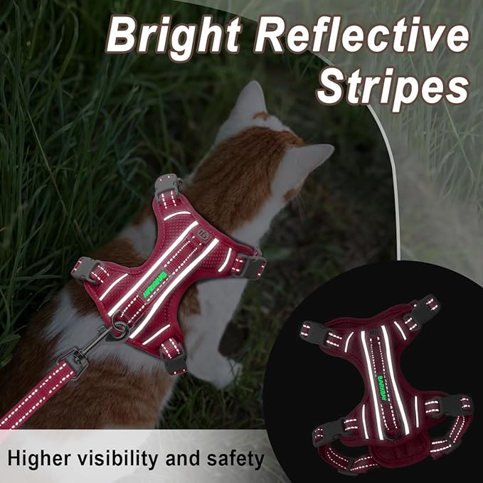 Cat Harness and Leash Set for Walking Escape Proof for Small Large cat Kitten Harness with ID tag Pocket (Pink,S)