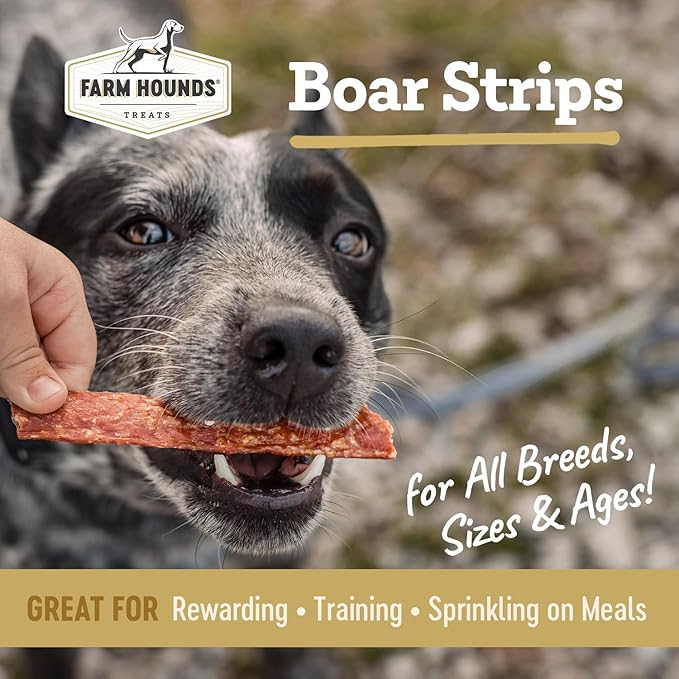 Farm Hounds - Boars Strips - Premium Natural Boar Jerky for Dogs - 100% Humanely Raised Boar- Break-to-Size - Great for Training & Treats - No Added Fillers - Made in USA - 1 Pack