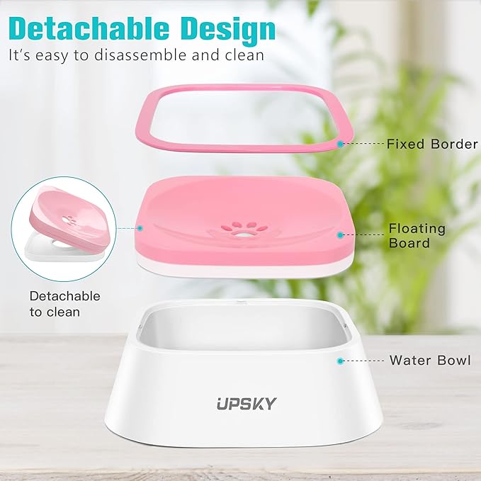 UPSKY Dog Bowl Dog Water Bowl No Spill Pet Water Bowl No Drip Slow Water Feeder Dog Bowl No-Slip Pet Water Dispenser 35oz Slow Drinking Bowl for Dogs and Cats
