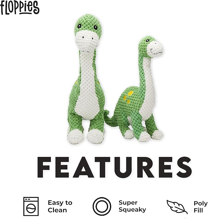 fabdog Floppies Plush Dog Toy - Cute & Durable Squeaky Dog Toys - Best Squeak Toy for Puppies and All Breeds | Ideal Pet Gift| Small Brontosaurus