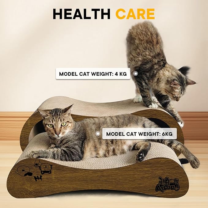 2 in 1 Cat Scratcher Lounge, Premium Cat Scratching Board, Cat Scratcher Set, Scratch-Resistant Cat Scratching Post Large (27.5L X 9H in.) and Small (24.5L X 6H in.), Corrugated Cardboard