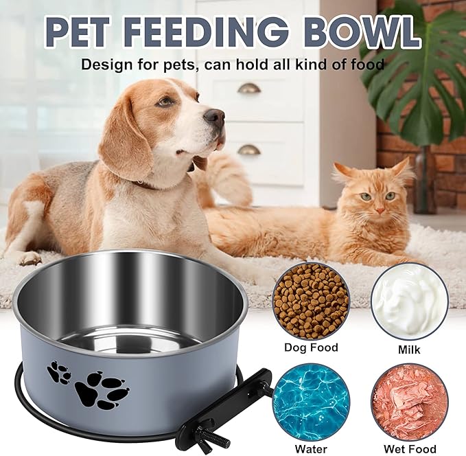 Hanging Dog Bowls for Kennel, ShineMe Stainless Steel Attachable Dog Bowls for Crates Hanging 2 Pack Food and Water Bowl No Spill for Medium and Small Sized Dogs (6.2x2.6” & 5.5x2.4”)