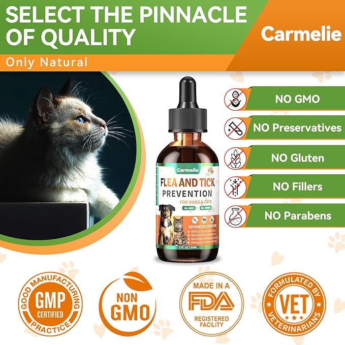 Oral Flea and Tick Support for Dogs and Cats, Natural Dog Flea and Tick Defense, Cat Flea Drops Supplements with Vitamin for Pets - All Breeds and Ages - Bacon