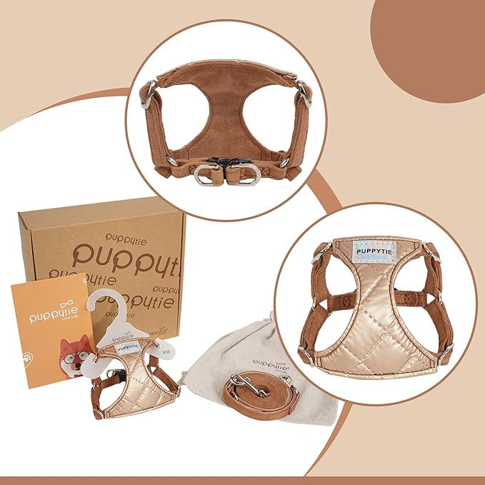Puppytie No Pull Small Dog Harness with Multifunction Dog Leash,Lightweight Soft Adjustable No Choke Escape Proof Pet Harness Vest Pet Harness Vest,Glossy Oat Brown,S