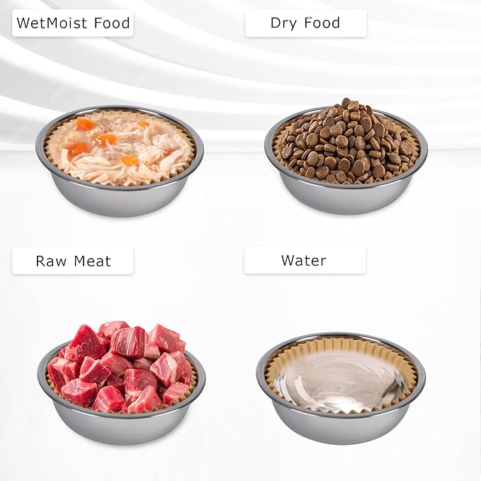 Disposable Cat Food Bowl Set (600 Pcs Small Paper Bowls + 4 Pcs Stainless Steel Pet Bowls) Dog Disposable Bowls Disposable Cat Plates for Wet Food Pet Food Bowl for Pet Feeding Station(Khaki Brown)