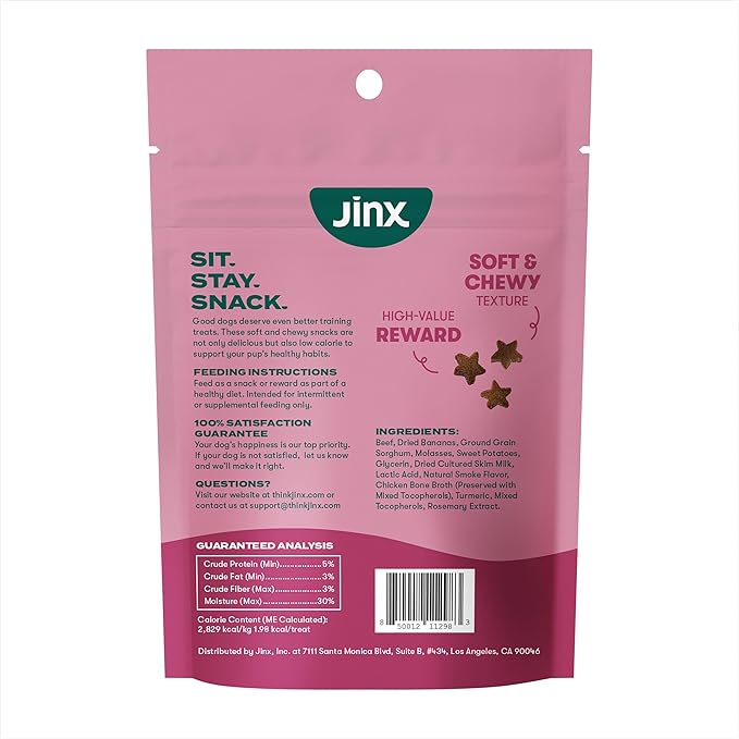 Jinx Beef & Banana Training Treats for Dogs and Puppies, Low-Calorie, All Natural, Slow-Smoked Real Beef, No Fillers 4oz, 6 Pack