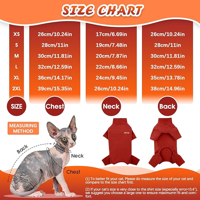 ROZKITCH Hairless Cat Clothes, Breathable Soft Cat Jumpers for Cats Only, Cat Coat with Four Legs, Warm Cat Sweater Cat T-Shirt Cat Pajamas Jumpsuit Vest Cornish Rex Devon Rex Peterbald Red XL