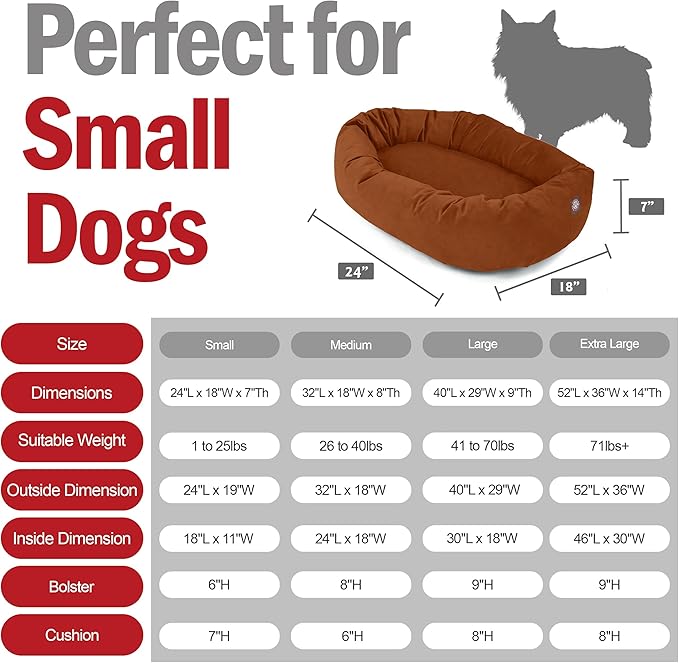 Majestic Pet 24 Inch Suede Shredded Memory Foam Mix Calming Small Dog Bed Washable 24 x 19 x 7 (Inch) - Cozy Soft Round Donut Dog Bed with Spine for Head Support - Pet Bed Rust