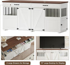 Dog Crate Furniture - Indoor Wood Dog Kennel Furniture 4 Doors with Divider and 2 Drawers - 72" L x 23.6" W x 33.5" H, White