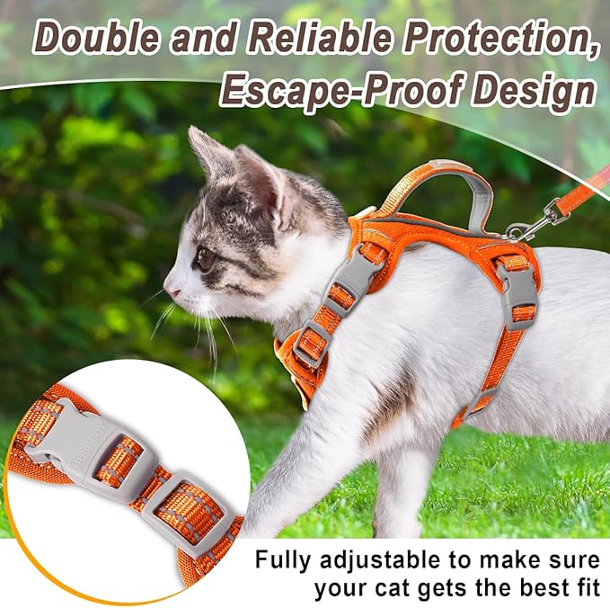 Cat Harness and Leash Set for Walking Escape Proof for Small Large cat Kitten Harness with ID tag Pocket (Orange,XS)