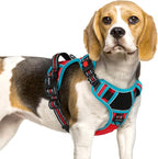 Eagloo Dog Harness Small Sized, Easy Wearing with 3 Buckles, Adjustable No Pull Pet Harness with 2 Rings for Walking, No Chock Reflective Soft Padded Vest with Control Handle, Red & Teal, S