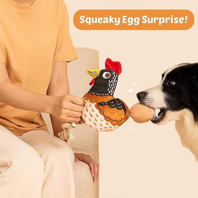 Squeaky Chicken Dog Toy with Pullable Egg – Full-Body Crinkle Plush & Rope Legs, Durable Interactive Toy for Small, Medium & Large Dogs