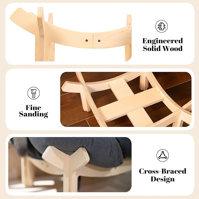 CHEERHOME PETS Elevated Cat Bed Wooden with Cushion Fluffy Pet Couch Sofa for Indoor Cats Raised Kitty Lounge Chair Suitable for Puppy, Cat Furniture(Gray)