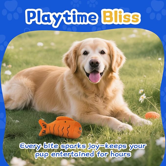 Squeaky Dog Toys for Small Dogs & Puppy – 3 Pack Fish Crinkle Squeak Pet Toys for Interactive Play, Boredom Relief & Teeth Cleaning