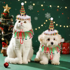 2Pcs Dog Shiny Christmas Hat and Tutu Collar Set, Pet Cats & Small Dogs Christmas Outfit Costume for Xmas Holiday Birthday Party