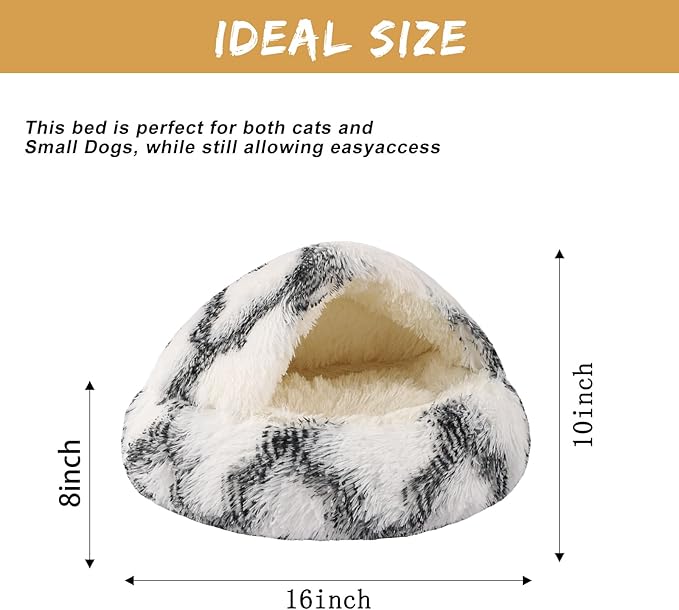 Dog Beds for Small Dogs, Cat Bed Cave, Washable Cute Cat Bed, Cozy Nook Pet Bed for Dogs or Cats, Anti-Slip Puppy Bed Fits up to 5 lbs Pets(Grey-White, 16" x 16")