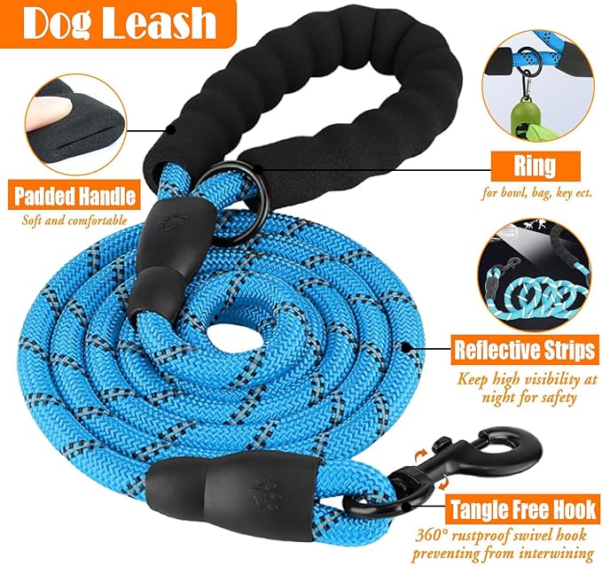 No Pull Dog Harness, Collar & Leash Set | Includes Dog Seat Belt, Collapsible Bowls & Poop Bag Dispenser. Ideal for Training, Walking, Hiking. Fits Small to Large Dogs(Blue-L)