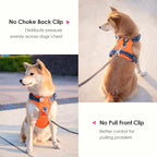 PHOEPET No Pull Dog Harness, Unique Colors Reflective Adjustable Dog Vest, with Soft Training Handle Metal Clips for Small Medium Large Dogs (Orange Base & Blue Straps,L)