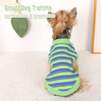 Dog Shirt, Pet Clothes for Chihuahua, Yorkie Teacup Costumes Striped, Small Dogs Sleeveless Tank Top Vest, Breathable Cotton Puppy T-Shirt, Cat Apparel Outfit (Green, L)