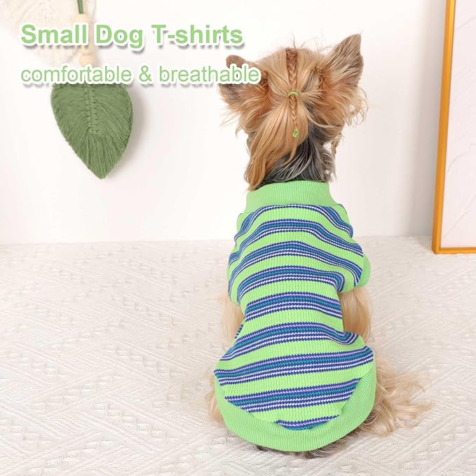 Dog Shirt, Pet Clothes for Chihuahua, Yorkie Teacup Costumes Striped, Small Dogs Sleeveless Tank Top Vest, Breathable Cotton Puppy T-Shirt, Cat Apparel Outfit (Green, M)