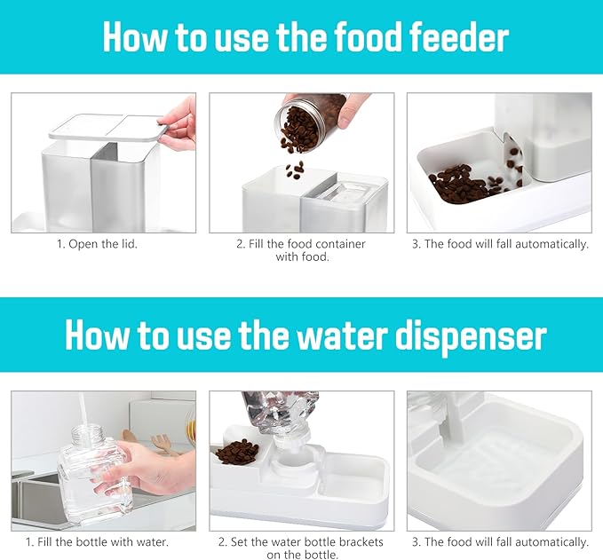 Automatic Small Pet Feeder and Water Dispenser, 2 in 1 Gravity Cat Auto Cat Small Medium Dog Feeder and Waterer Set Dish for Puppy Kitten Pets (White)