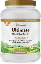 NaturVet Ultimate Skin & Coat Powder Pet Supplement for Dogs & Cats – Includes Omegas 3, 6, 9, Biotin, Vitamins – For Healthy Dog Coats, Cat Skin – Tasty Food Topper for Pets – 4 lbs.